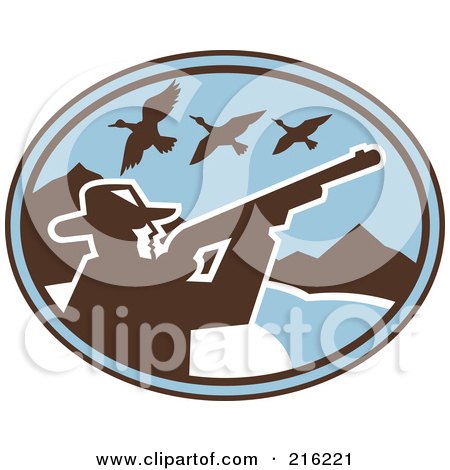 Royalty-Free (RF) Clipart Illustration of a Blue Retro Duck Hunter Logo by patrimonio