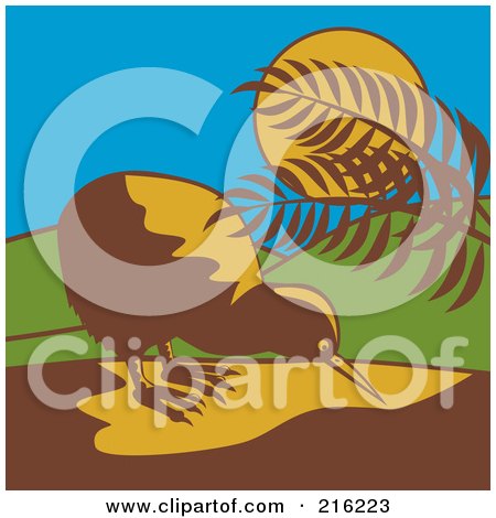 Royalty-Free (RF) Clipart Illustration of a Wild Kiwi Bird By Plants In The Moonlight by patrimonio