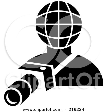 Royalty-Free (RF) Clipart Illustration of a Retro Black And White Photographer With A Globe Head by patrimonio
