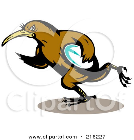 Royalty-Free (RF) Clipart Illustration of a Kiwi Bird Rugby Football Player by patrimonio