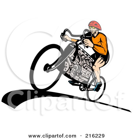 Royalty-Free (RF) Clipart Illustration of a Man Riding A V8 Engine Bicycle by patrimonio