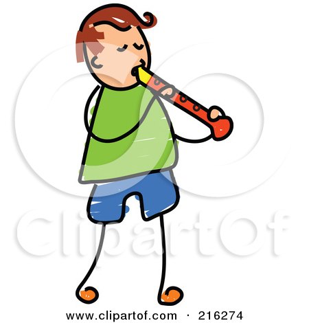 Royalty-Free (RF) Clipart Illustration of a Childs Sketch Of A Boy Playing A Recorder by Prawny