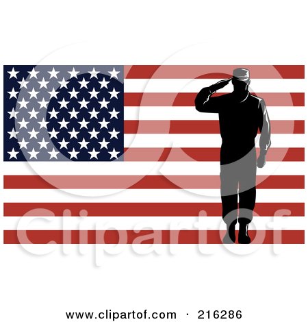 Royalty-Free (RF) Clipart Illustration of a Silhouetted Soldier And American Flag - 2 by patrimonio