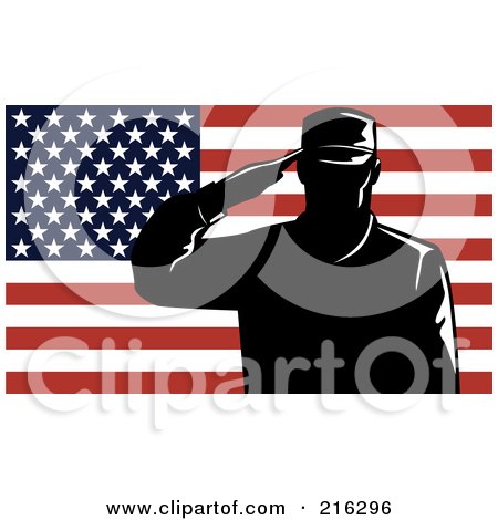 Royalty-Free (RF) Clipart Illustration of a Silhouetted Soldier And American Flag - 3 by patrimonio