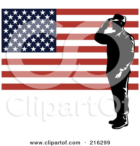 Royalty-Free (RF) Clipart Illustration of a Silhouetted Soldier And American Flag - 1 by patrimonio