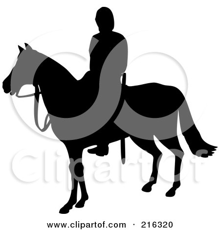 Royalty-Free (RF) Clipart Illustration of a Black And White Soldier On Horseback by patrimonio