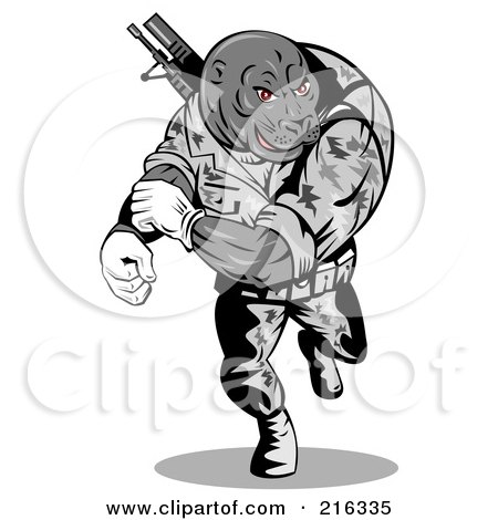Royalty-Free (RF) Clipart Illustration of a Military Seal Running And Rolling Up His Sleeves by patrimonio