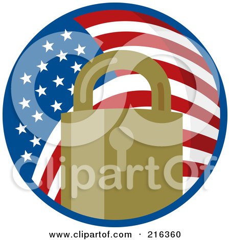 Royalty-Free (RF) Clipart Illustration of a Padlock And American Flag Logo by patrimonio