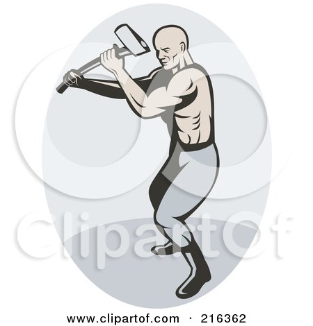 Royalty-Free (RF) Clipart Illustration of a Retro Man Using An Ax by patrimonio