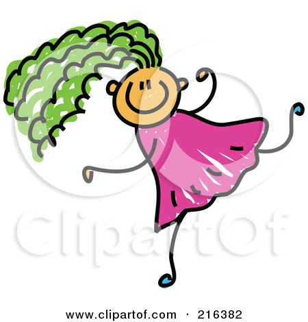 Royalty-Free (RF) Clipart Illustration of a Childs Sketch Of A Girl With Green Hair, Running by Prawny