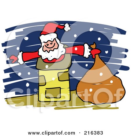 Royalty-Free (RF) Clipart Illustration of a Childs Sketch Of Santa In A Chimney by Prawny