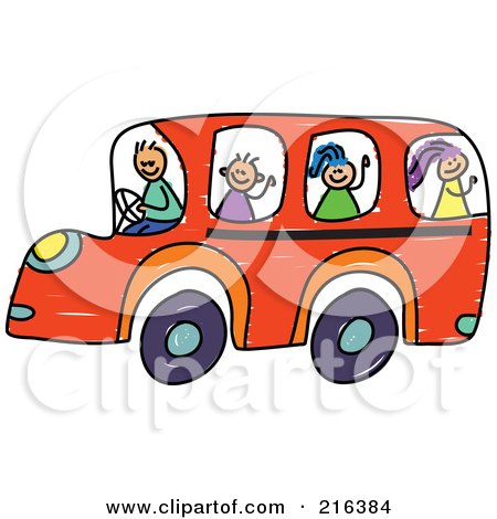 Royalty-Free (RF) Clipart Illustration of a Childs Sketch Of Children On An Orange School Bus by Prawny