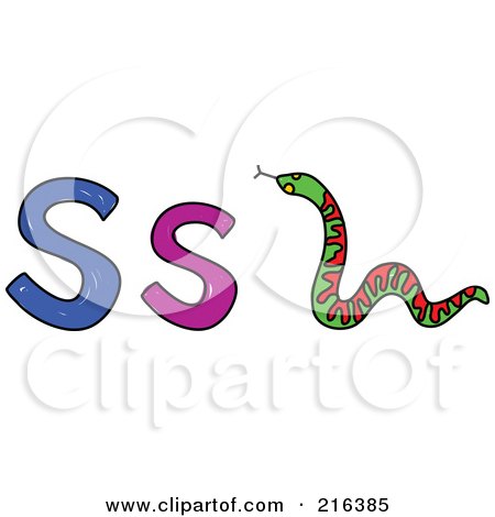Royalty-Free (RF) Clipart Illustration of a Childs Sketch Of A Lowercase And Capital Letter S With A Snake by Prawny