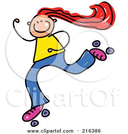 Royalty-Free (RF) Clipart Illustration of a Childs Sketch Of A Girl Roller Skating by Prawny