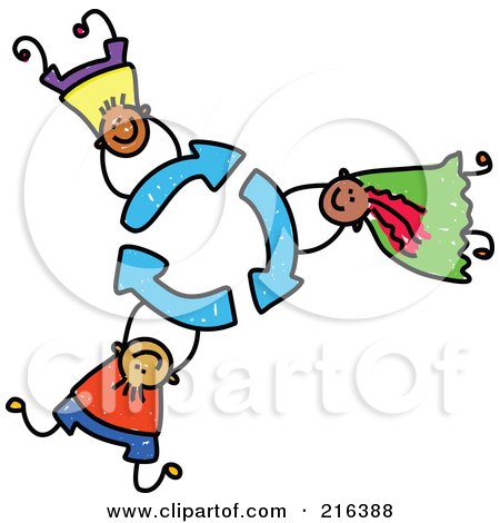 Royalty-Free (RF) Clipart Illustration of a Childs Sketch Of Children Holding On To Recycle Arrows by Prawny