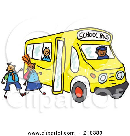 Royalty-Free (RF) Clipart Illustration of a Childs Sketch Of Children Boarding A School Bus by Prawny