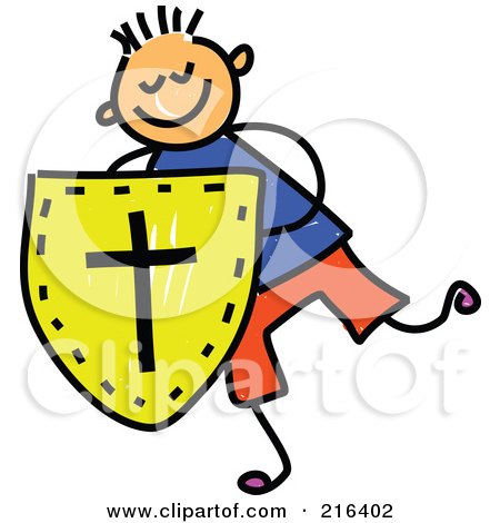 Royalty-Free (RF) Clipart Illustration of a Childs Sketch Of A Boy Holding A Shield Of Faith by Prawny
