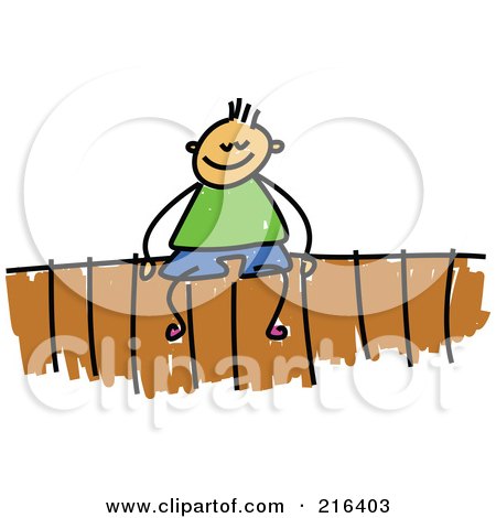 Royalty-Free (RF) Clipart Illustration of a Childs Sketch Of A Boy Sitting On A Fence by Prawny