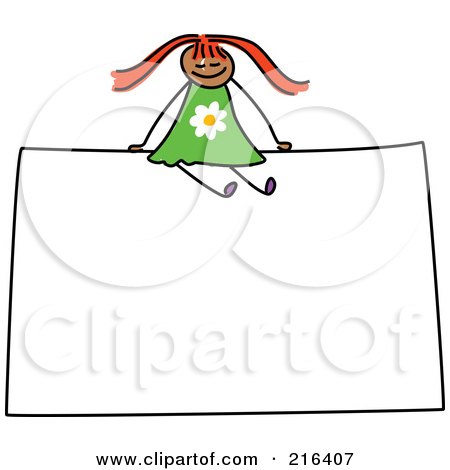 Royalty-Free (RF) Clipart Illustration of a Childs Sketch Of A Girl Sitting On A Sign by Prawny