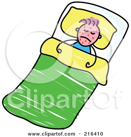 Royalty-Free (RF) Clipart Illustration of a Childs Sketch Of A Sick Boy With Red Splotches by Prawny