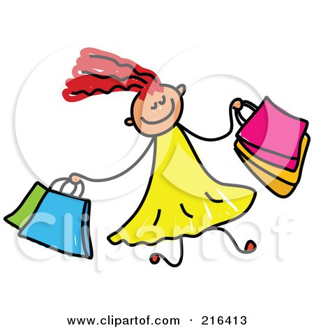 Royalty-Free (RF) Clipart Illustration of a Childs Sketch Of A Girl Shopping by Prawny