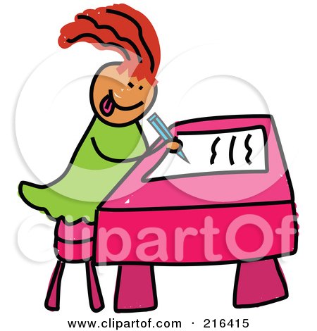 Royalty-Free (RF) Clipart Illustration of a Childs Sketch Of A Girl Writing by Prawny