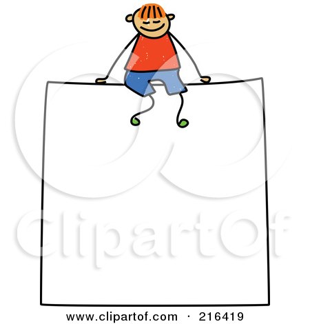 Royalty-Free (RF) Clipart Illustration of a Childs Sketch Of A Boy Sitting On A Sign by Prawny