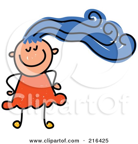 Royalty-Free (RF) Clipart Illustration of a Childs Sketch Of A Girl With Blue Hair by Prawny