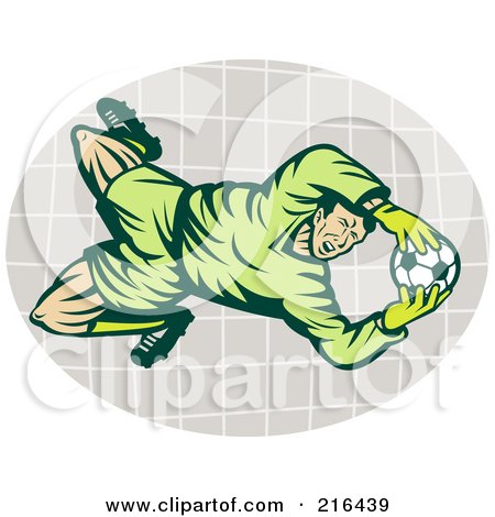 Royalty-Free (RF) Clipart Illustration of a Soccer Goalie Catching The Ball by patrimonio