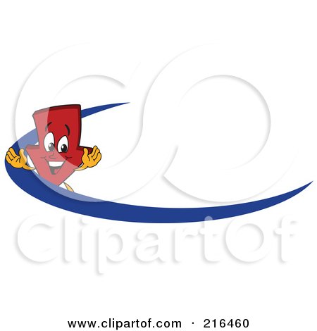 Royalty-Free (RF) Clipart Illustration of a Red Down Arrow Character Logo Mascot With A Blue Dash by Mascot Junction