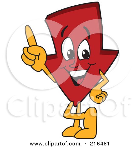 Royalty-Free (RF) Clipart Illustration of a Red Down Arrow Character Mascot Pointing Upwards by Mascot Junction