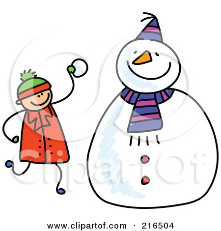 Royalty-Free (RF) Clipart Illustration of a Childs Sketch Of A Boy Making A Snowman by Prawny