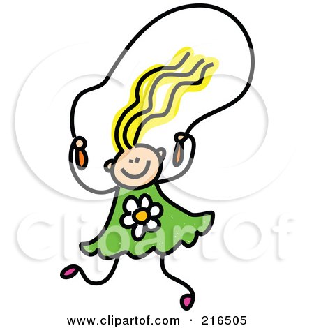 Royalty-Free (RF) Clipart Illustration of a Childs Sketch Of A Girl Skipping Rope by Prawny