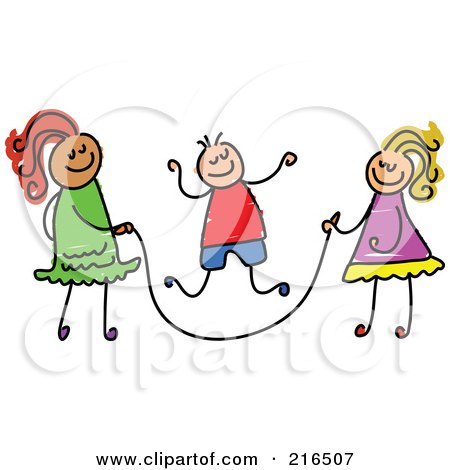 Royalty-Free (RF) Clipart Illustration of a Childs Sketch Of A Boy And Girls Playing Jump Rope by Prawny