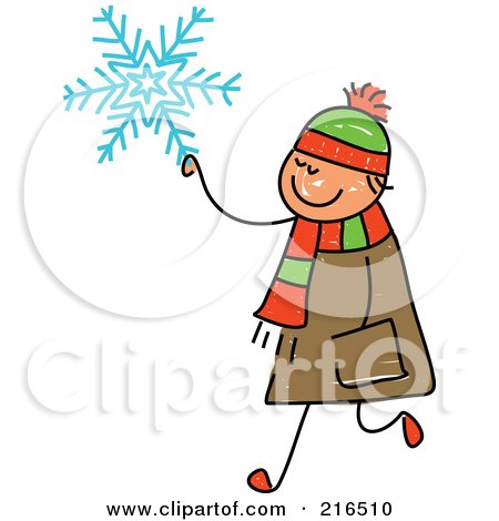 Royalty-Free (RF) Clipart Illustration of a Childs Sketch Of A Boy Carrying A Snowflake by Prawny