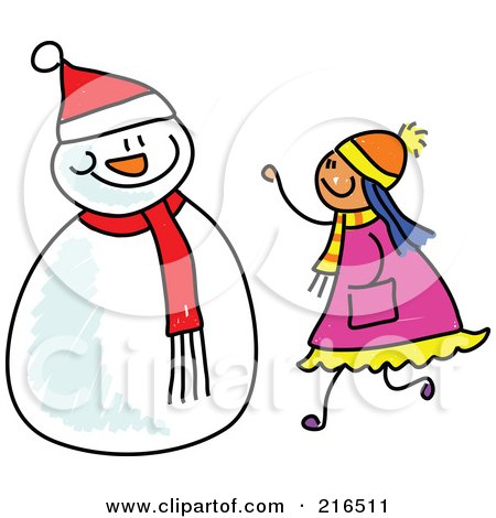 Royalty-Free (RF) Clipart Illustration of a Childs Sketch Of A Girl Making A Snowman by Prawny