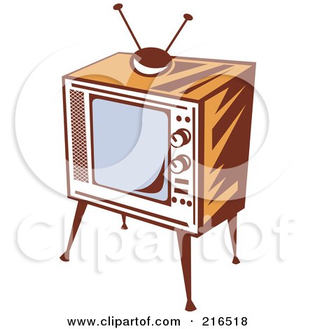 Royalty-Free (RF) Clipart Illustration of a Retro Wooden Box Television And Stand by patrimonio