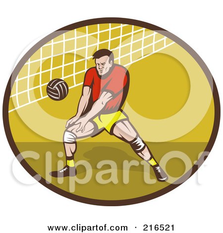 Royalty-Free (RF) Clipart Illustration of a Retro Volleyball Player Preparing To Hit A Ball by patrimonio