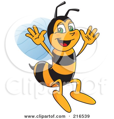 Royalty-Free (RF) Clipart Illustration of a Worker Bee Character Mascot Jumping by Mascot Junction