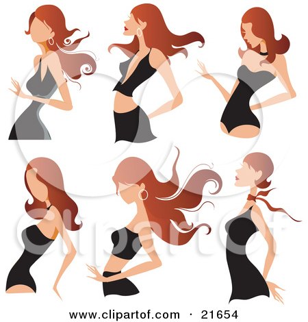 Clipart Picture Illustration of a Collection Of Attractive Young Caucasian Woman In Different Clothes With Different Hairstyles, Over White by OnFocusMedia