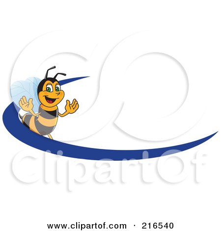 Royalty-Free (RF) Clipart Illustration of a Worker Bee Character Logo Mascot With A Blue Dash by Mascot Junction