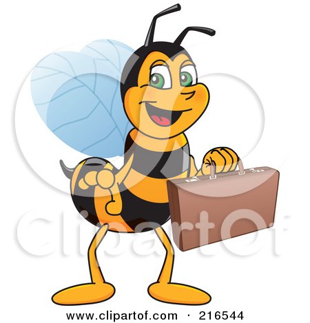 Royalty-Free (RF) Clipart Illustration of a Worker Bee Character Mascot Carrying A Briefcase by Mascot Junction