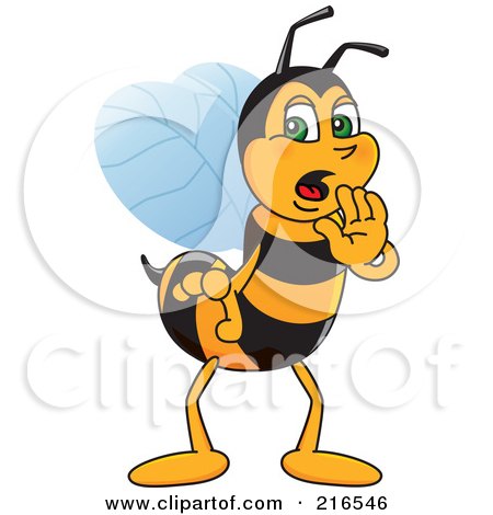 Royalty-Free (RF) Clipart Illustration of a Worker Bee Character Mascot Whispering by Mascot Junction