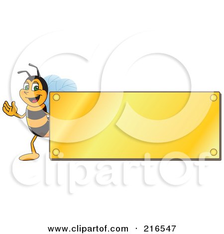 Royalty-Free (RF) Clipart Illustration of a Worker Bee Character Logo Mascot With A Gold Plaque by Mascot Junction
