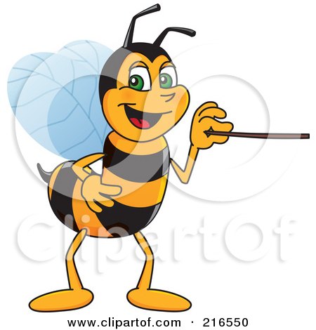 Royalty-Free (RF) Clipart Illustration of a Worker Bee Character Mascot Using A Pointer Stick by Mascot Junction