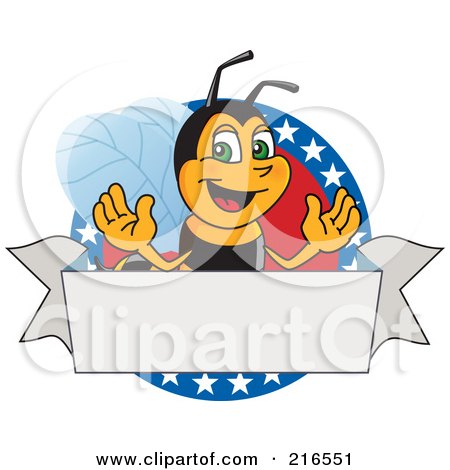 Royalty-Free (RF) Clipart Illustration of a Worker Bee Character Logo Mascot On A Patriotic Star Circle by Mascot Junction