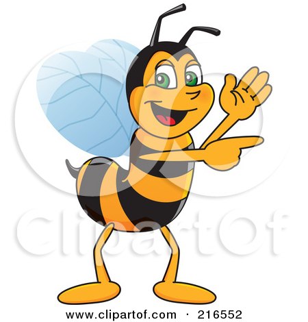 Royalty-Free (RF) Clipart Illustration of a Worker Bee Character Mascot Waving And Pointing by Toons4Biz