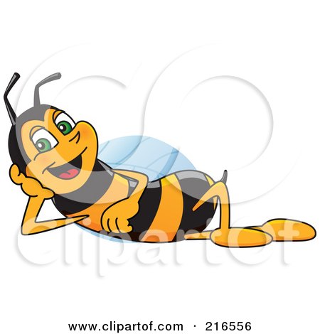Royalty-Free (RF) Clipart Illustration of a Worker Bee Character Mascot Reclined by Mascot Junction