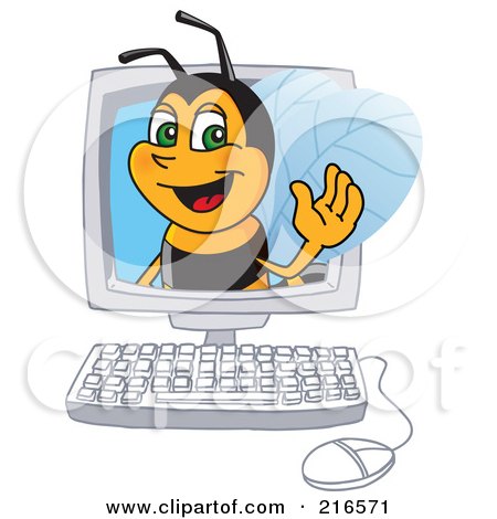 Royalty-Free (RF) Clipart Illustration of a Worker Bee Character Mascot In A Computer by Mascot Junction