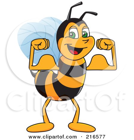 Royalty-Free (RF) Clipart Illustration of a Worker Bee Character Mascot Flexing by Mascot Junction
